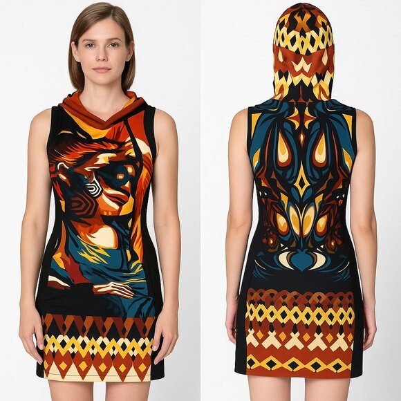 Animated Closet Sleeveless Graphic Bodycon Hoodie Dress Size M – Multicolor  Art